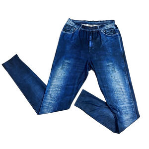 Patchington Women's Wash Leggings High Waisted Faux Denim Print Blue Size S